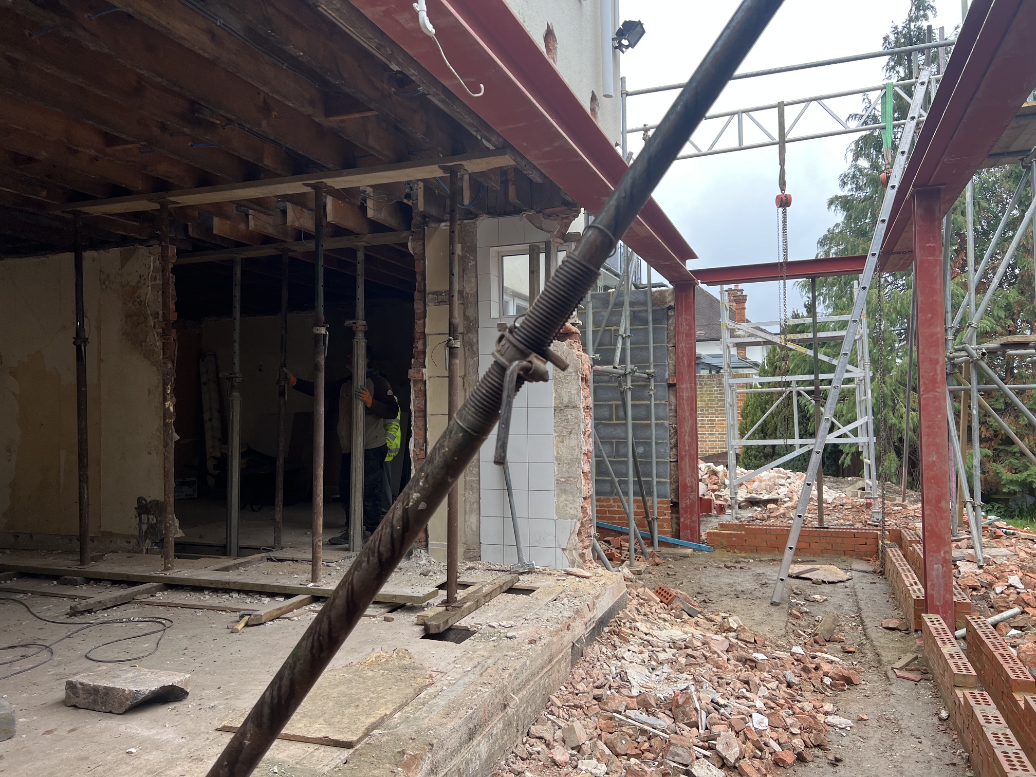 Rear extension steel frame during an external refurbishment by MM Contractors London